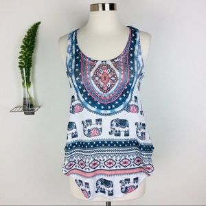 Gaze USA Elephant Printed Tank Top XS